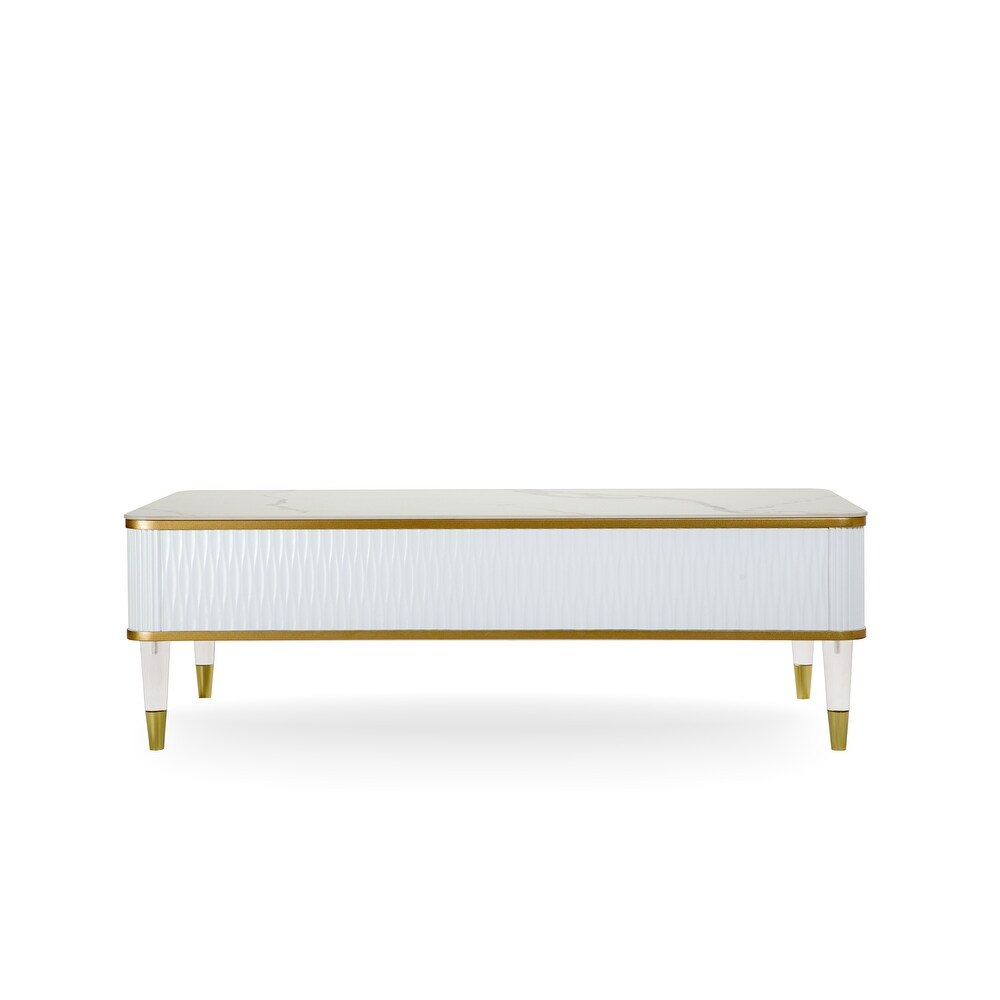 Luxo Nation Elegance: Contemporary Sintered Matte Stone Top Coffee Table with Drawer